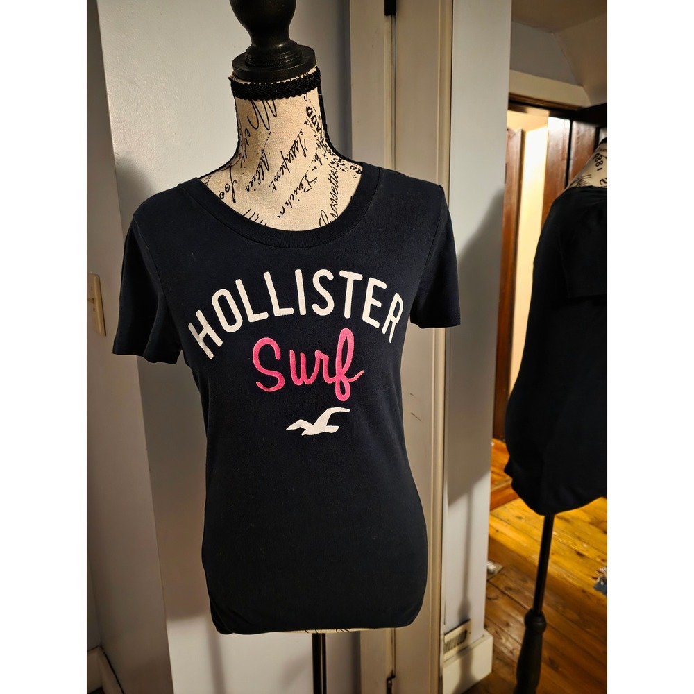 Hollister Surf Graphic Tee‎ Navy Blue Vintage Y2K Short Sleeve T-Shirt Womens M